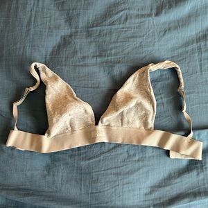 Skims Cotton Rib Plunge Bralette Light Heather Grey Size Large